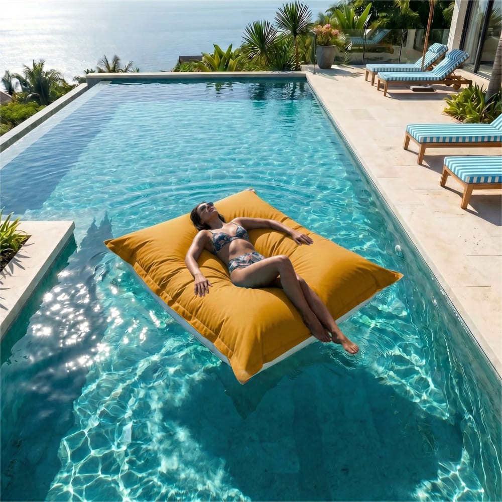 Pouf Géant XXL Déhoussable, Flottant pour Piscine, Jaune