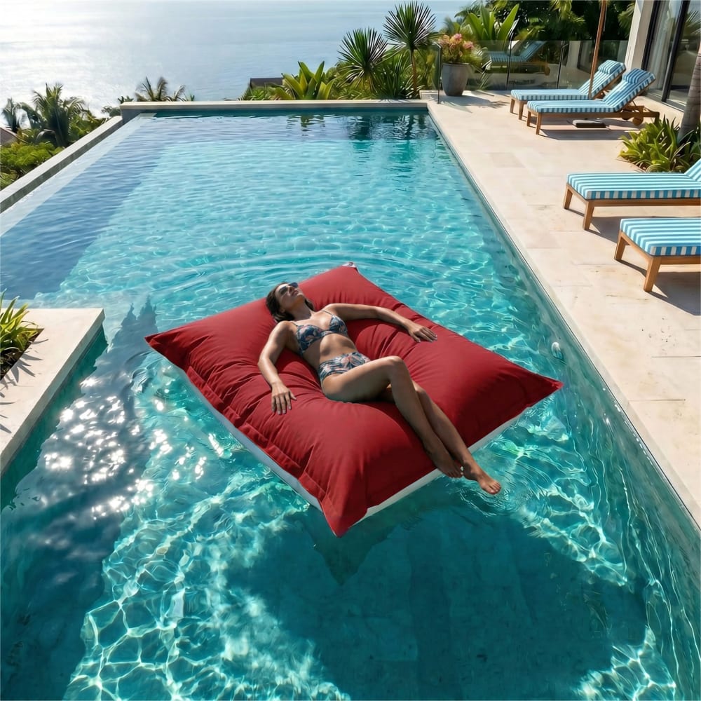 Pouf Géant XXL Déhoussable, Flottant pour Piscine, Rouge