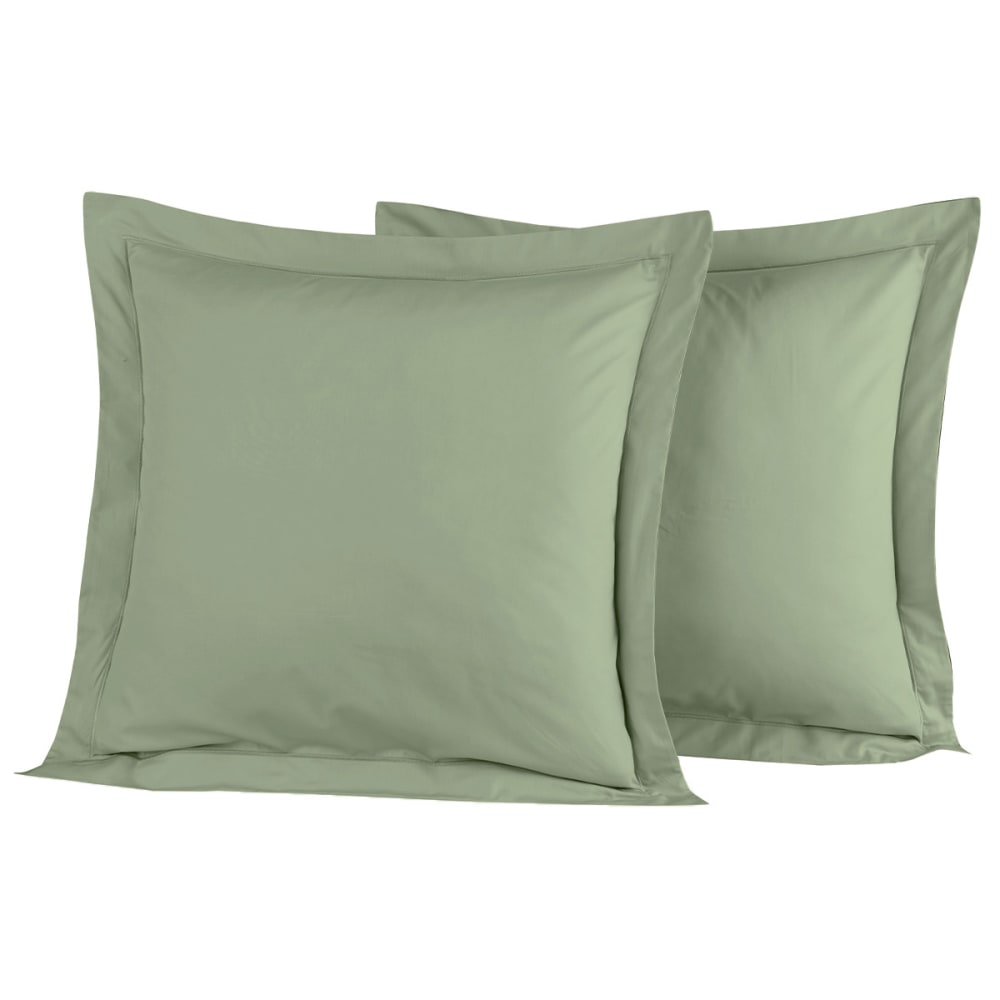 Lot de 2 taies d'oreiller en percale de coton sauge 65x65 cm