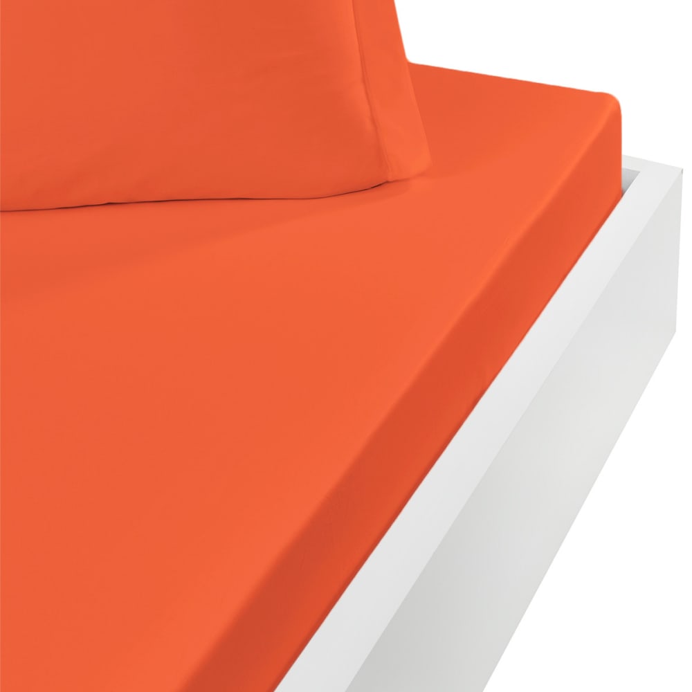 Drap housse en coton bonnet 30 cm  corail 90x190 cm