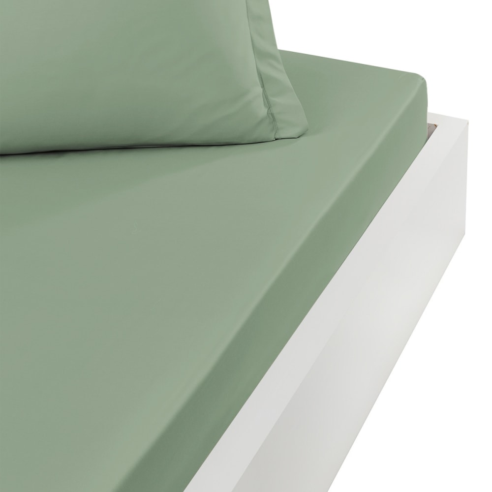 Drap housse en percale de coton Sauge 90x190 cm