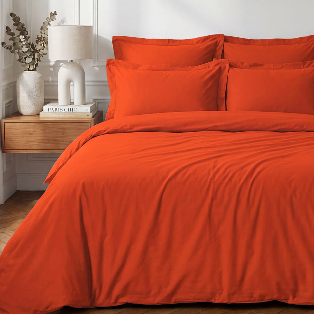 Drap housse en percale de coton corail 90x200 cm — vue 3