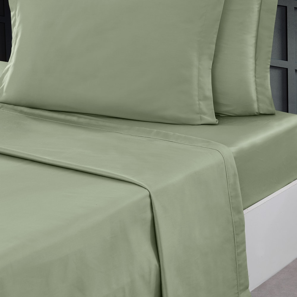 Drap plat en percale de coton  sauge 240x300 cm