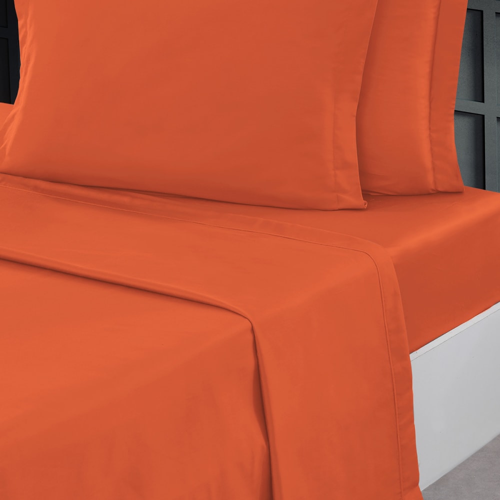 Drap plat en percale de coton  corail 180x290 cm