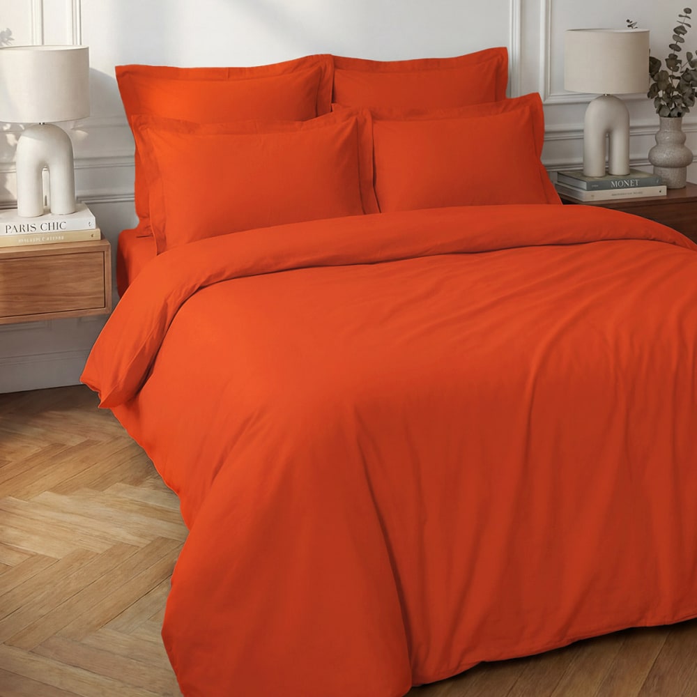 Housse de couette en percale coton  corail 200x200 cm