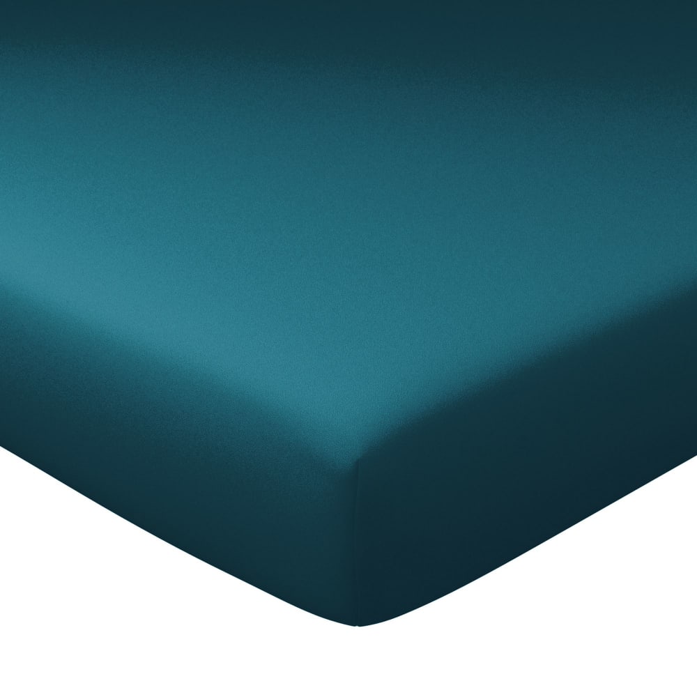 Drap-housse grand bonnet en coton bleu canard 90x200x32cm