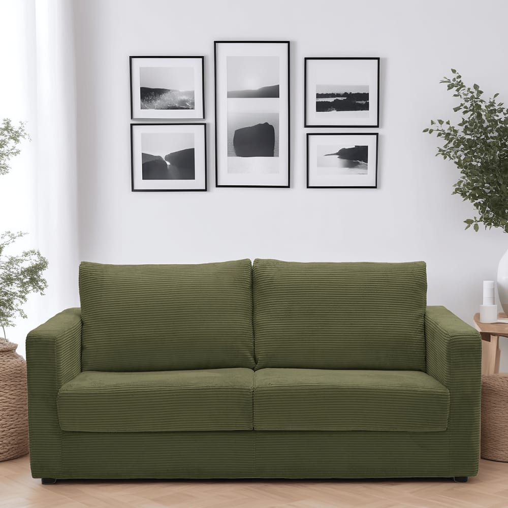 Canapé convertible semi-express 3 places en velours côtelé vert kaki - Maisons du Monde