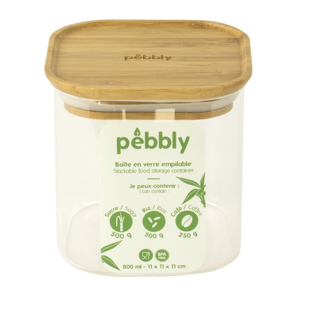 Boîte alimentaire verre et bambou 800ml transparent