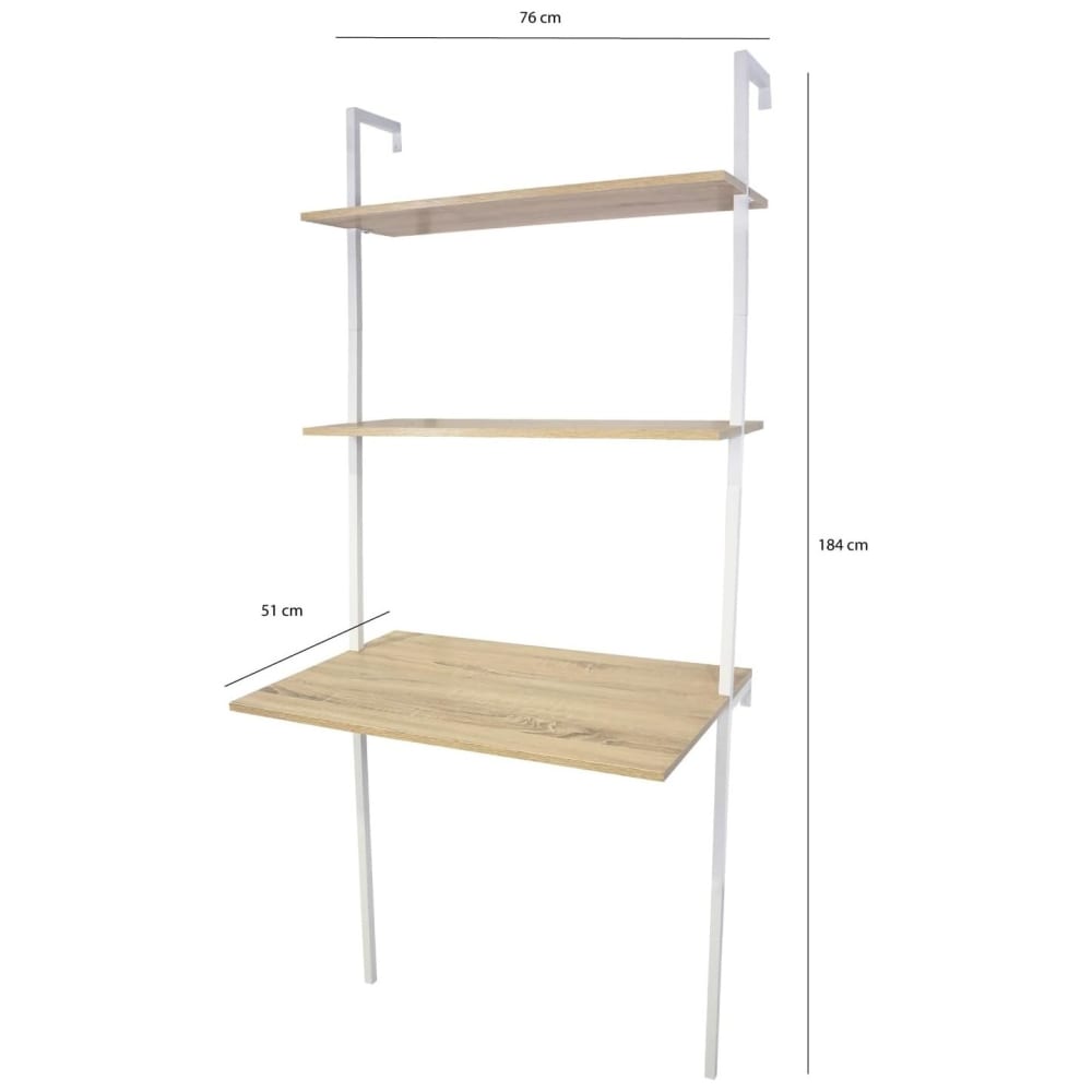 Bureau mural 2 étagères bois naturel et métal blanc 76 x 51 x 185 cm - Maisons du Monde