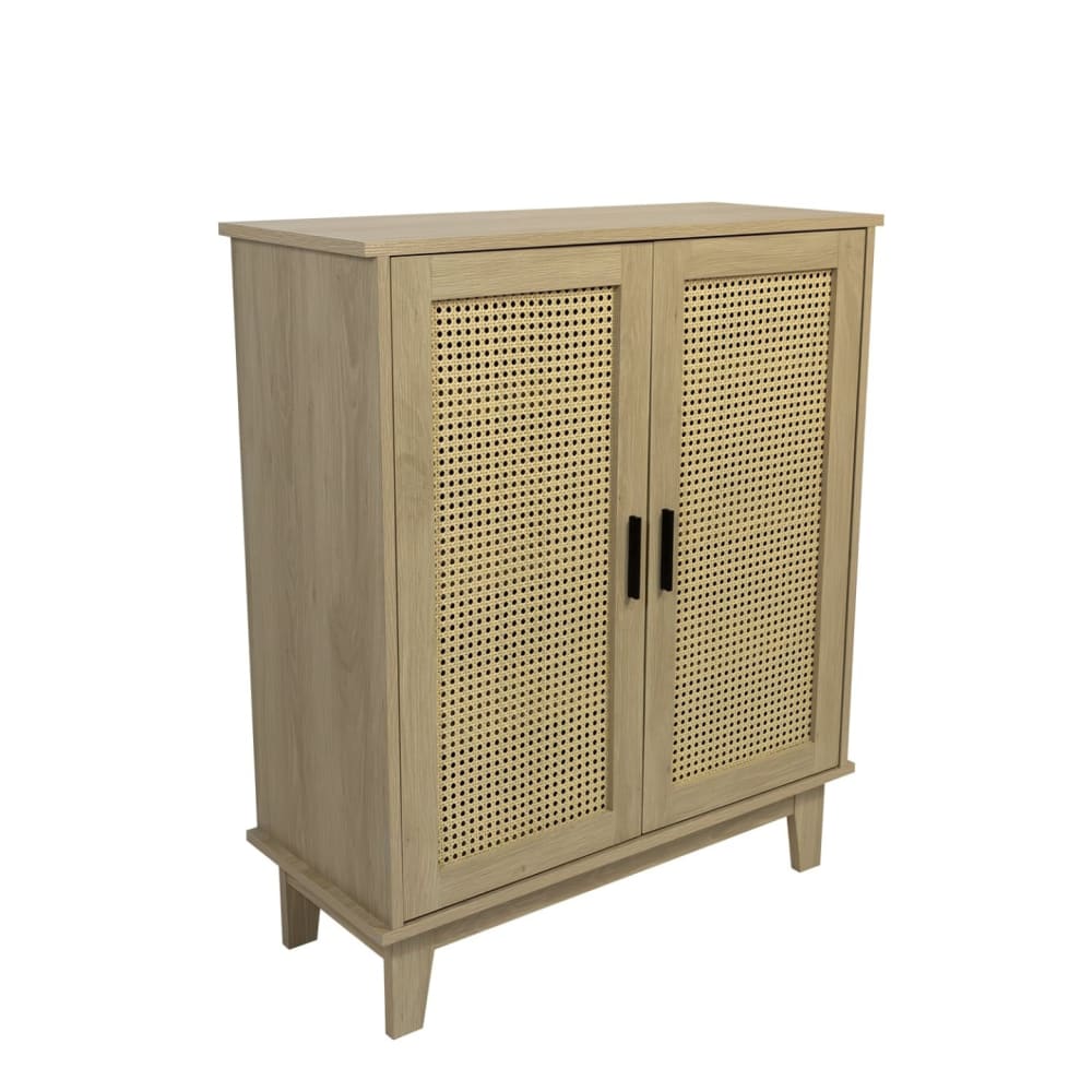 Buffet 2 portes et 3 étagères cannage bois naturel 80 x 34 x 96 cm Buffet 2 portes et 3 étagères cannage bois naturel 80 x 34 x 96 cm