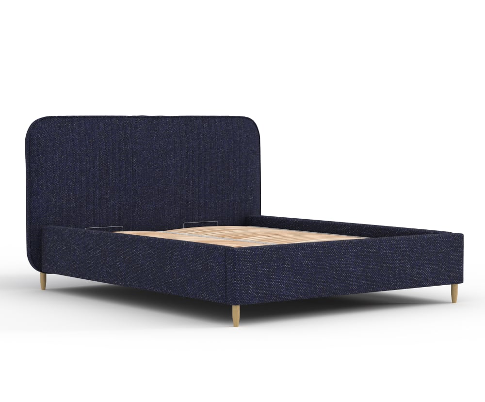 Maison de Reve Bett mit Kopfteil aus Chenille-Stoff, 140x200 cm Blau Öko-Tex Zertifikat Stoff