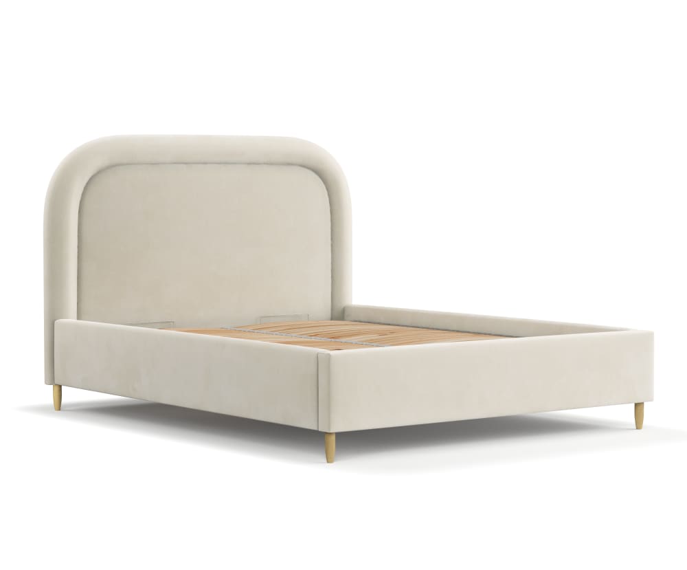 Maison de Reve Bett mit Kopfteil aus Samtstoff, 180x200 cm Beige Öko-Tex Zertifikat