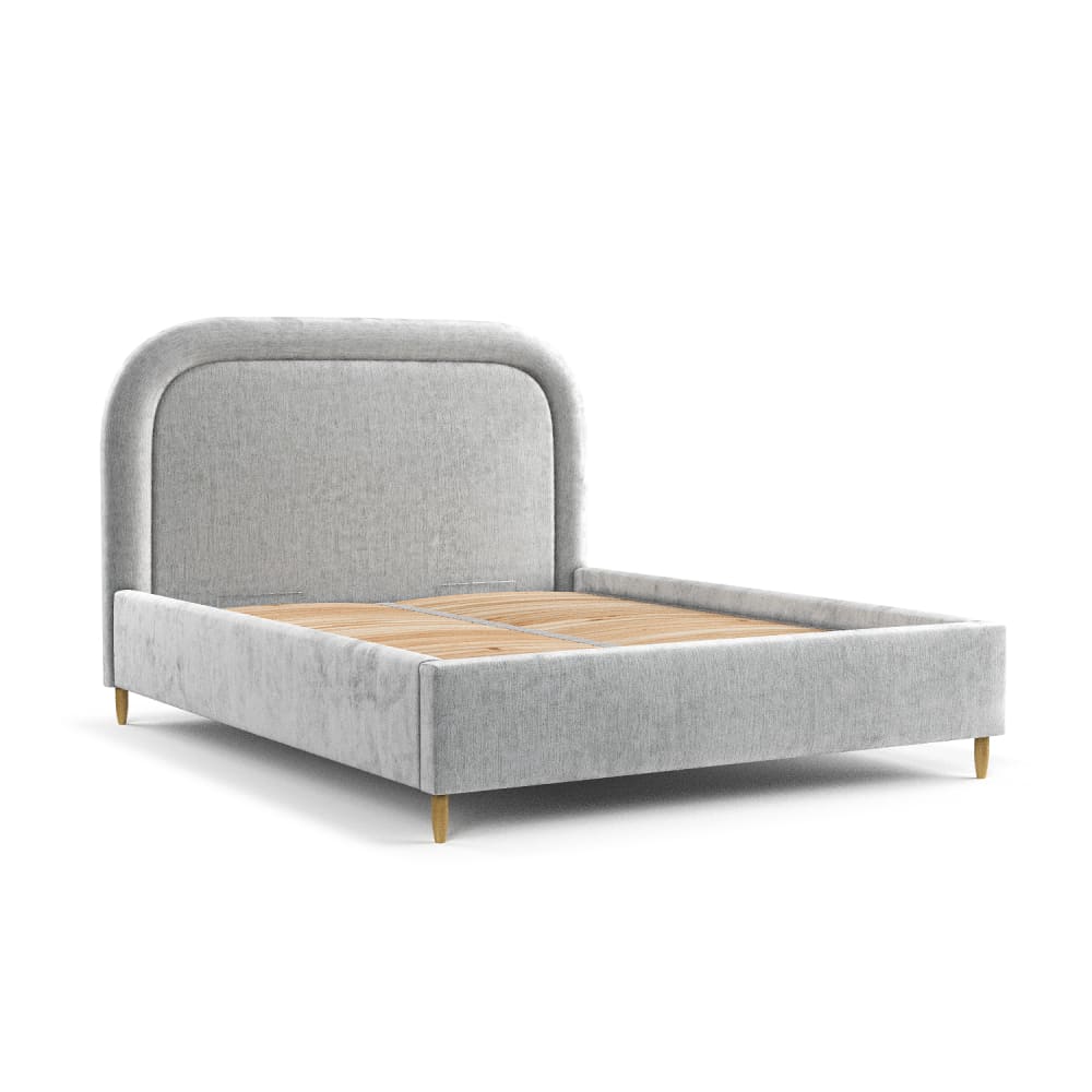 Maison de Reve Bett mit Kopfteil aus Chenille-Stoff, 140x200 cm Grau Öko-Tex Zertifikat Stoff