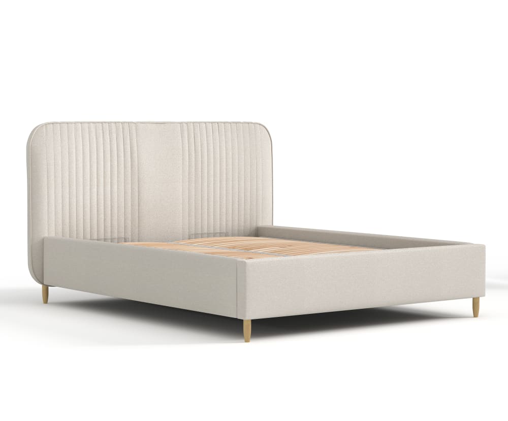 Maison de Reve Bett mit Kopfteil aus Webstoff, 180x200 cm Beige Öko-Tex Zertifikat