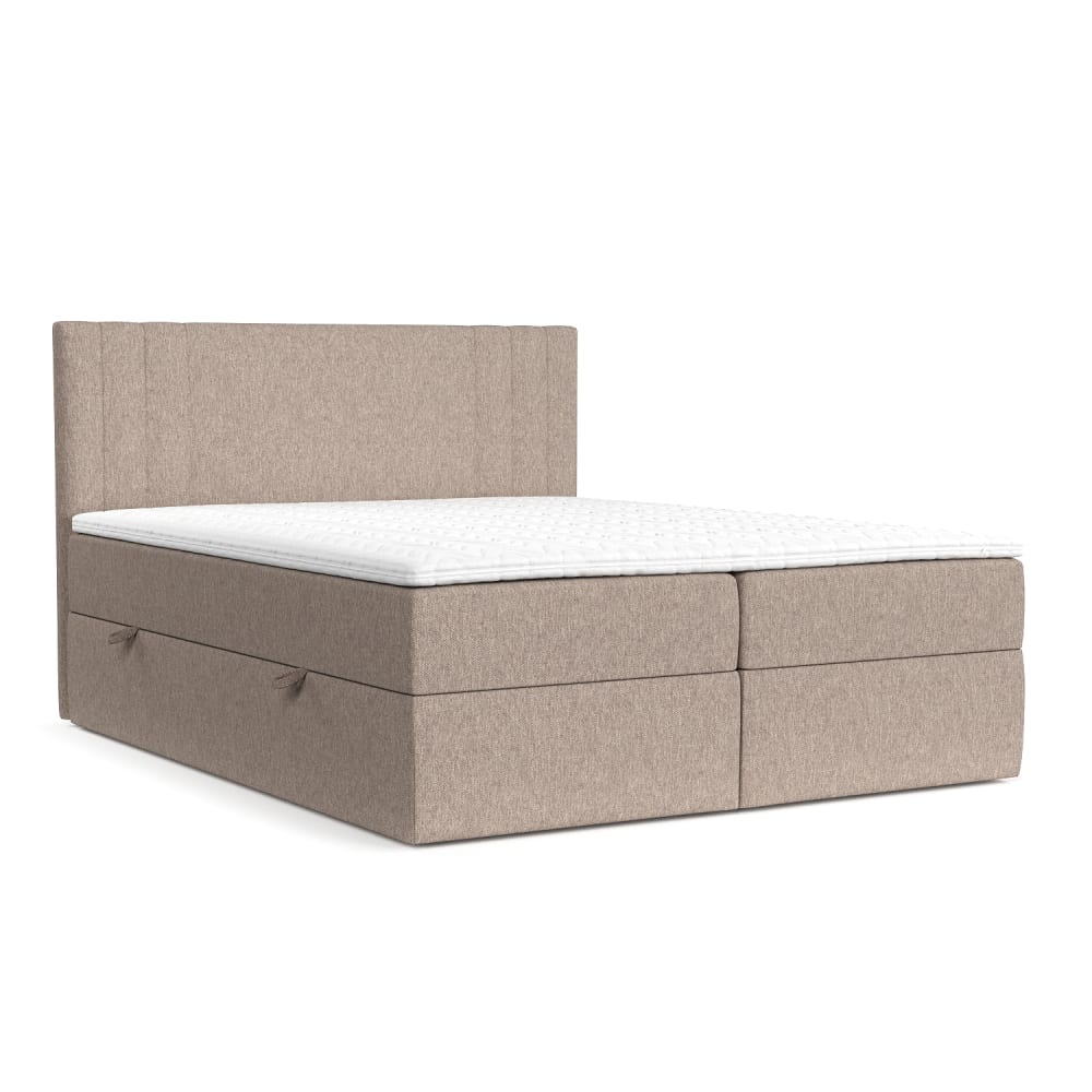 Liv&Lars Boxspringbett mit Kopfteil aus Webstoff, 200x200 cm Beige