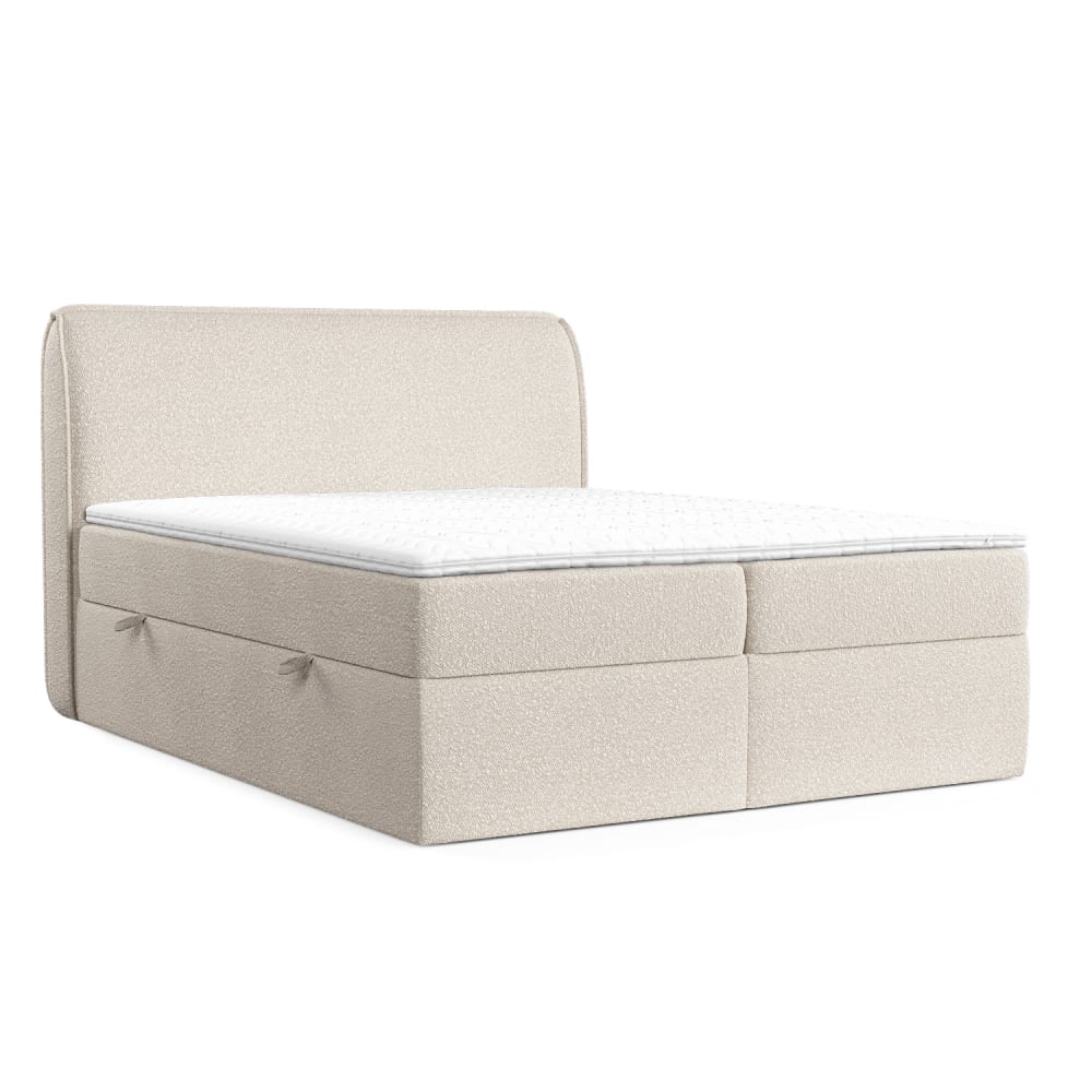 Maison de Reve Boxspringbett mit Kopfteil aus Bouclé-Stoff, 180x200 cm Beige Öko-Tex Zertifikat Stoff