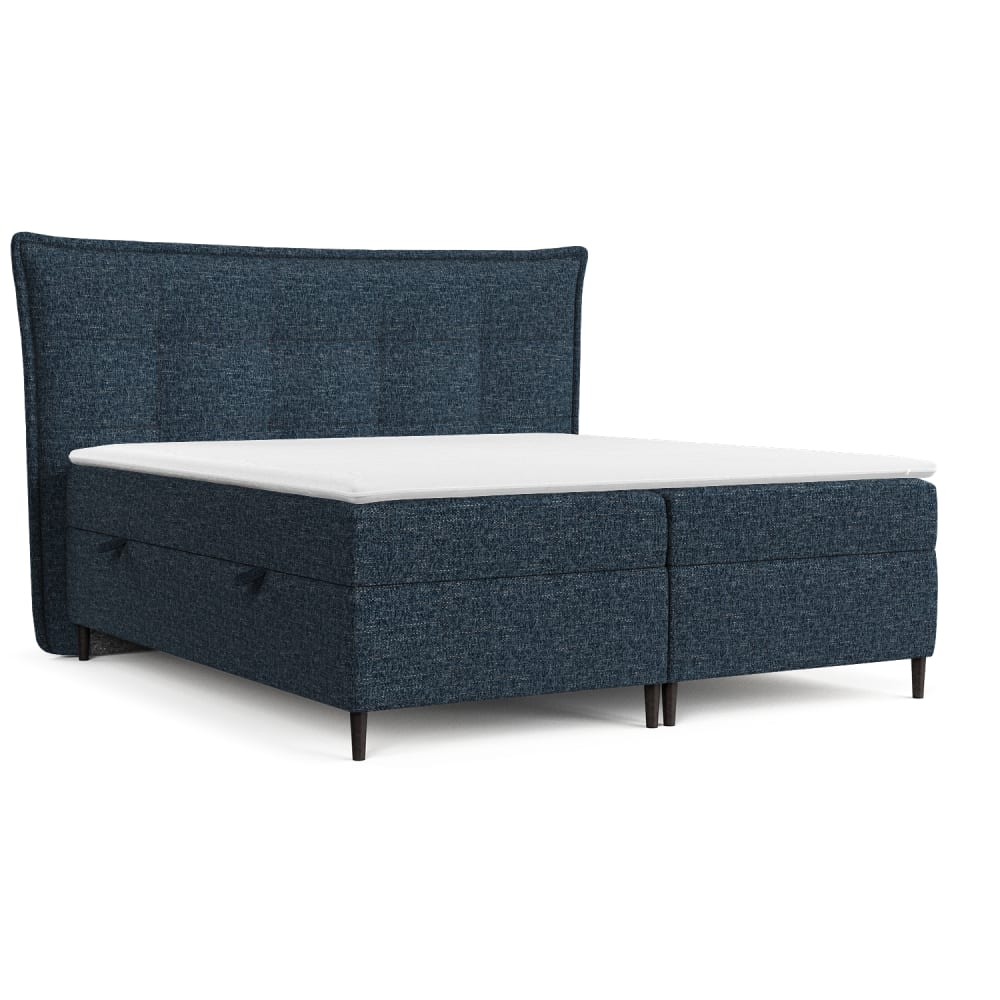 Maison de Reve Boxspringbett mit Kopfteil aus Webstoff, 180x200 cm Blau