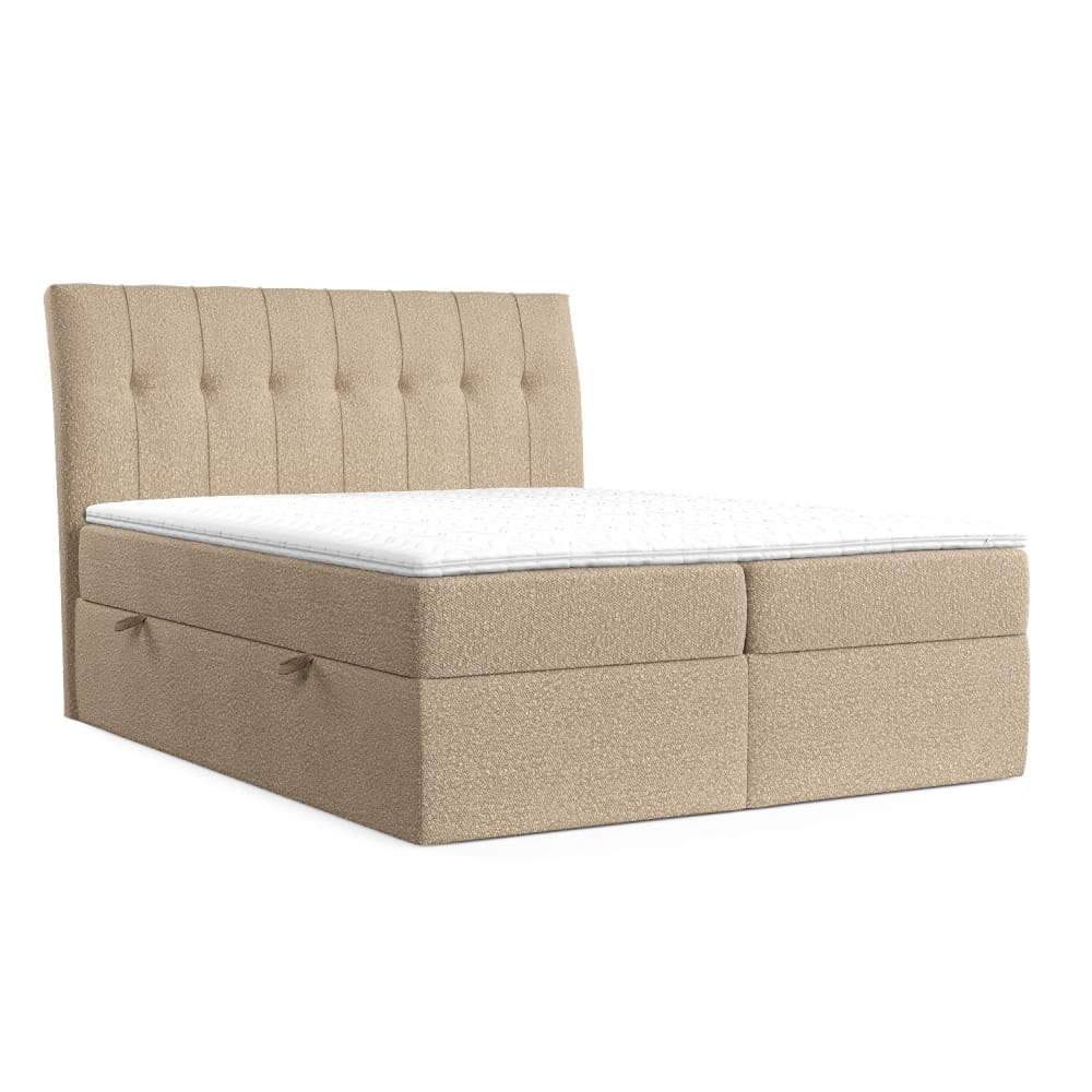 Maison de Reve Boxspringbett mit Kopfteil aus Bouclé-Stoff, 120x200 cm Beige Öko-Tex Zertifikat Stoff