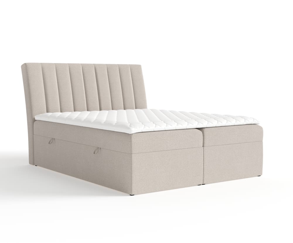 Liv&Lars Boxspringbett mit Kopfteil aus Samtstoff, 160x200 cm Beige