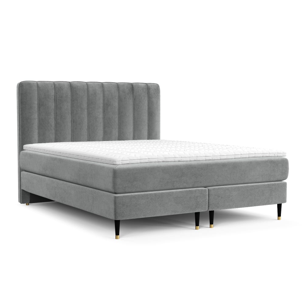 Maison de Reve Boxspringbett mit Kopfteil aus Samtstoff, 140x200 cm Grau Öko-Tex Zertifikat