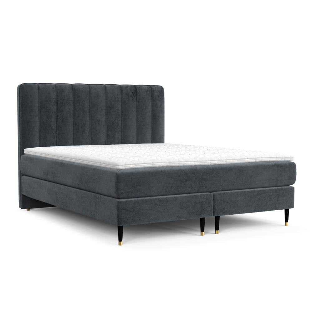 Maison de Reve Boxspringbett mit Kopfteil aus Samtstoff, 180x200 cm Grau Öko-Tex Zertifikat