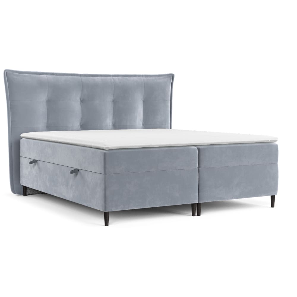 Maison de Reve Boxspringbett mit Kopfteil aus Samtstoff, 140x200 cm Blau