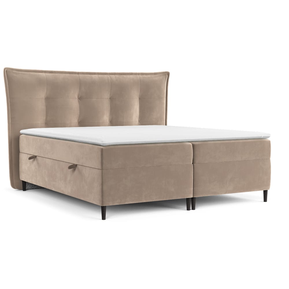 Maison de Reve Boxspringbett mit Kopfteil aus Samtstoff, 200x200 cm Beige