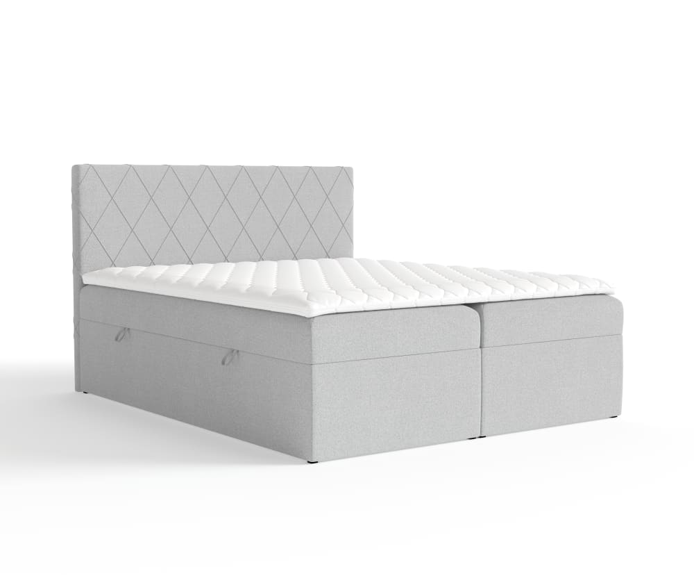 Liv&Lars Boxspringbett mit Kopfteil aus Samtstoff, 140x200 cm Grau