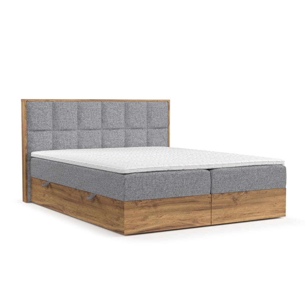 Liv&Lars Boxspringbett mit Kopfteil aus Chenille-Stoff, 160x200 cm Grau Stoff