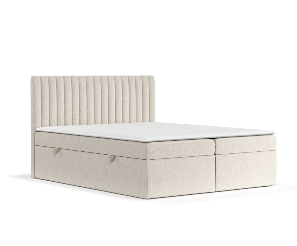 Liv&Lars Boxspringbett mit Kopfteil aus Chenille-Stoff, 140x200 cm Beige Stoff