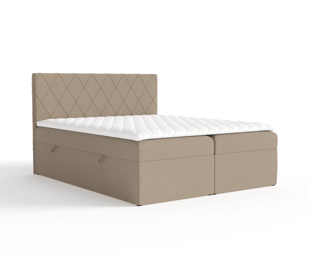 Liv&Lars Boxspringbett mit Kopfteil aus Samtstoff, 180x200 cm Beige