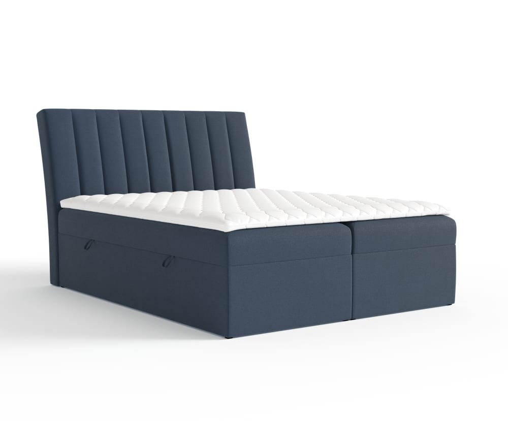 Liv&Lars Boxspringbett mit Kopfteil aus Samtstoff, 180x200 cm Blau