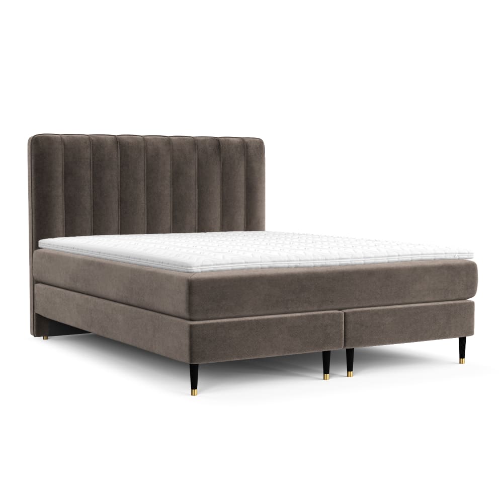 Maison de Reve Boxspringbett mit Kopfteil aus Samtstoff, 180x200 cm Braun Öko-Tex Zertifikat