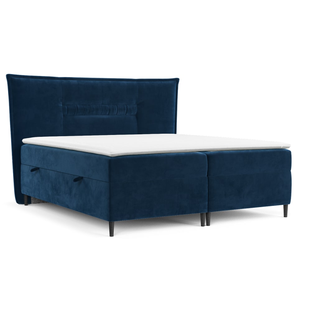 Maison de Reve Boxspringbett mit Kopfteil aus Samtstoff, 140x200 cm Blau