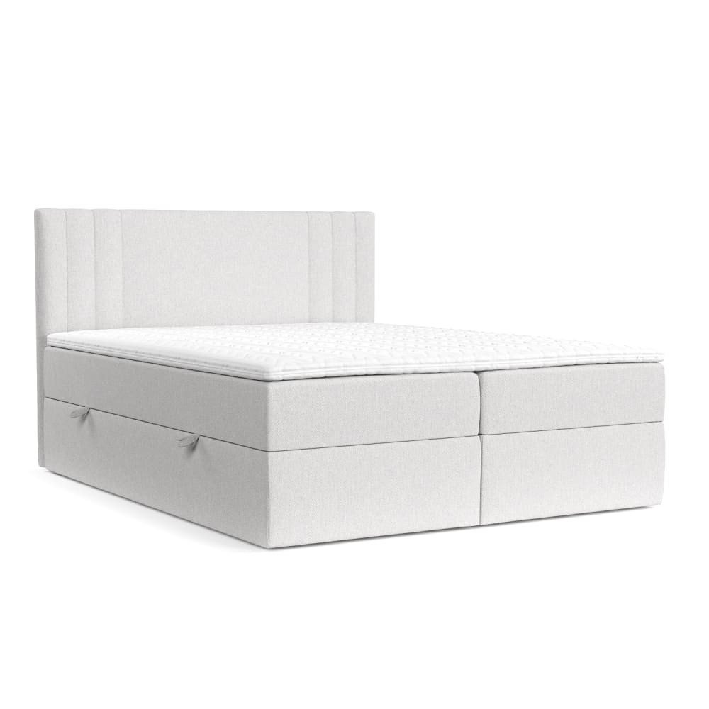 Liv&Lars Boxspringbett mit Kopfteil aus Webstoff, 140x200 cm Grau