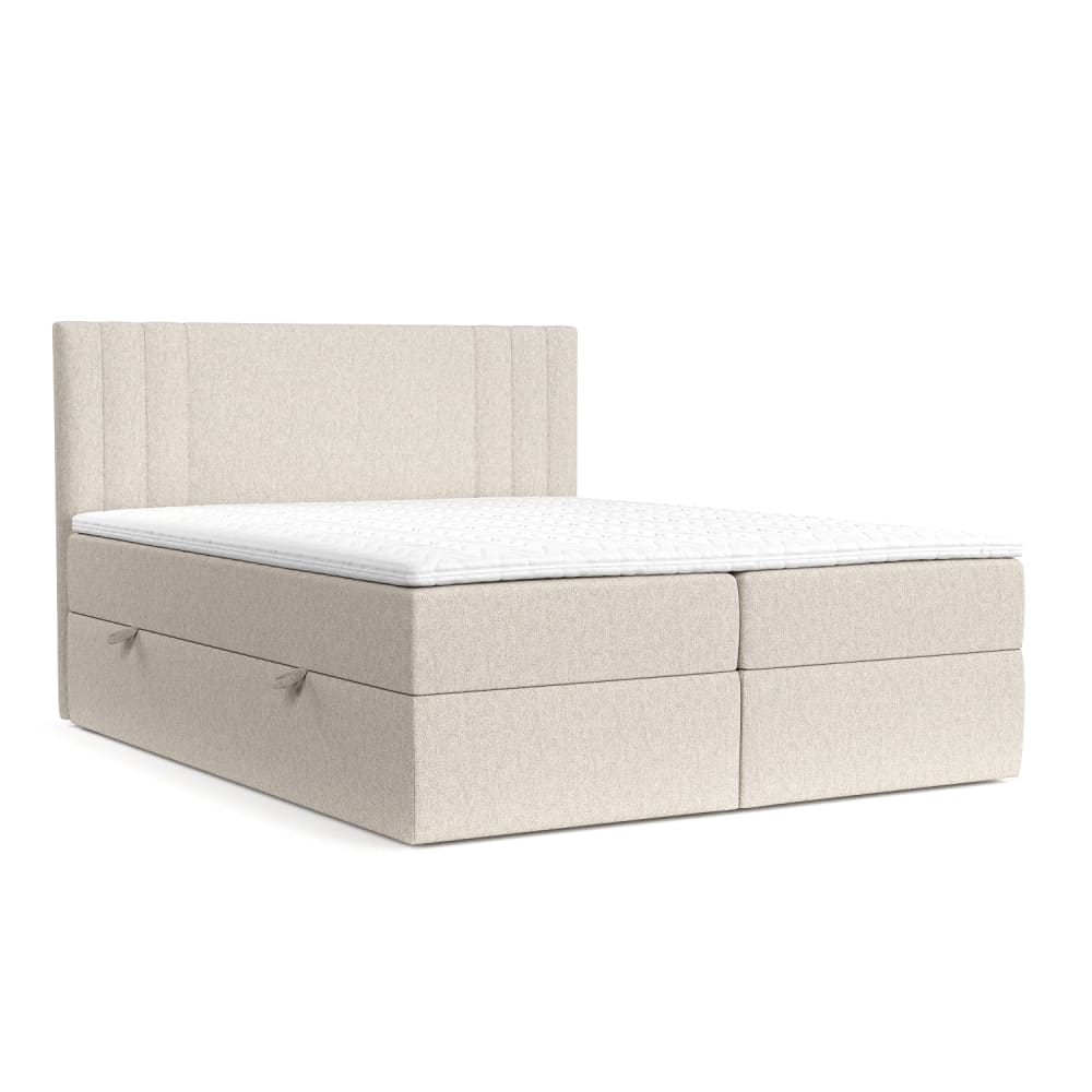 Liv&Lars Boxspringbett mit Kopfteil aus Webstoff, 140x200 cm Beige