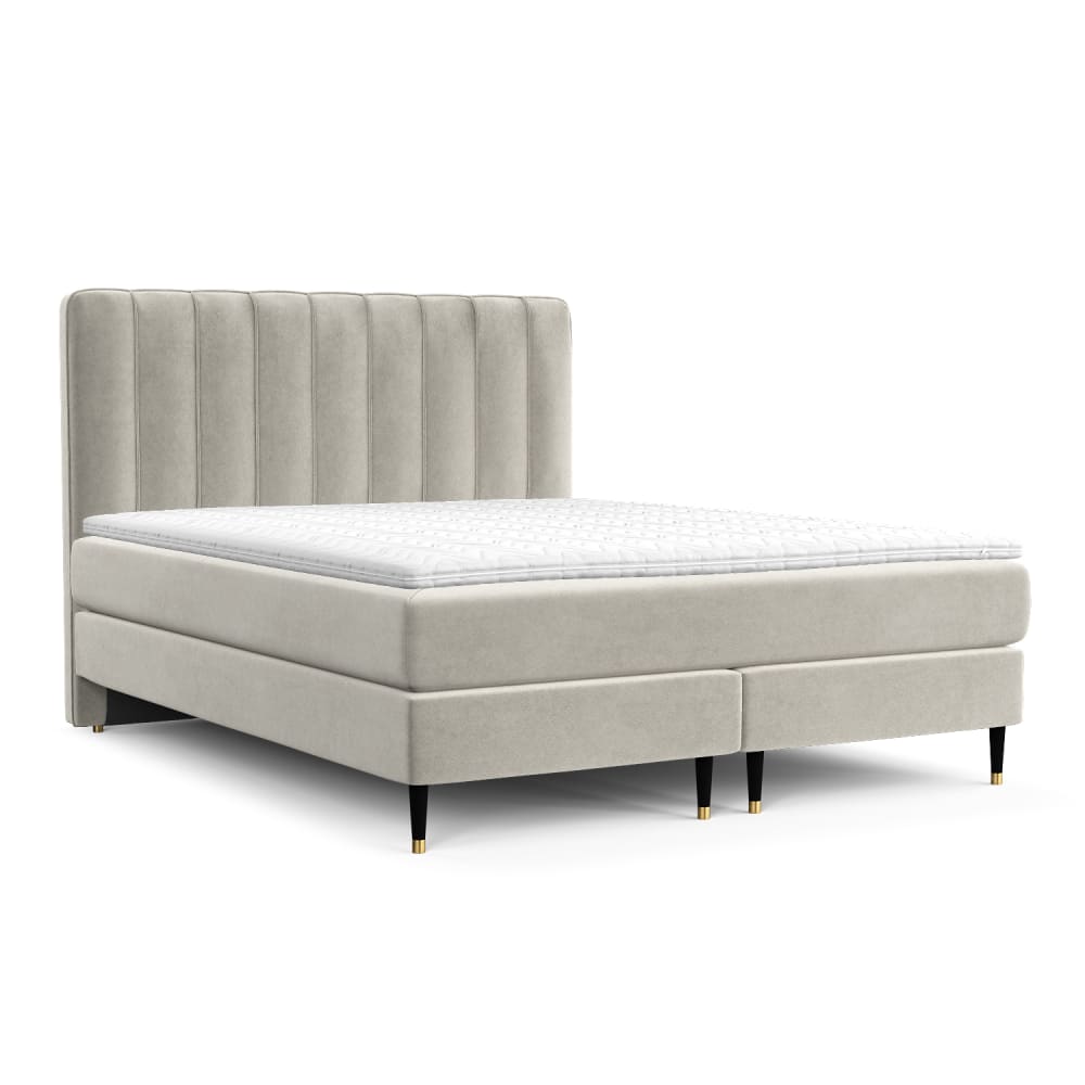 Maison de Reve Boxspringbett mit Kopfteil aus Samtstoff, 140x200 cm Beige Öko-Tex Zertifikat