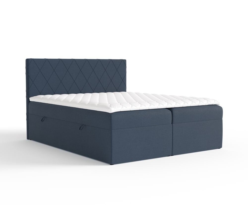 Liv&Lars Boxspringbett mit Kopfteil aus Samtstoff, 180x200 cm Blau