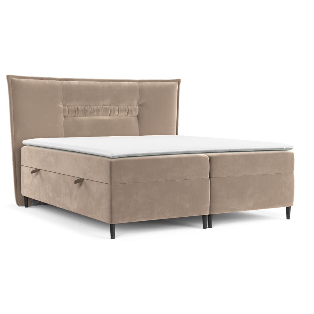 Maison de Reve Boxspringbett mit Kopfteil aus Samtstoff, 160x200 cm Beige