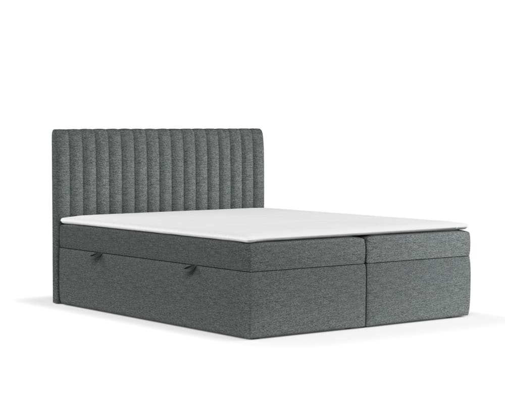 Liv&Lars Boxspringbett mit Kopfteil aus Webstoff, 140x200 cm Grau