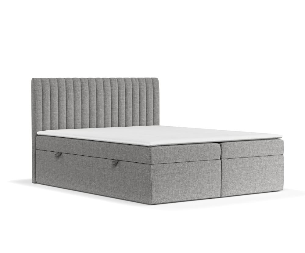 Liv&Lars Boxspringbett mit Kopfteil aus Chenille-Stoff, 140x200 cm Grau Stoff