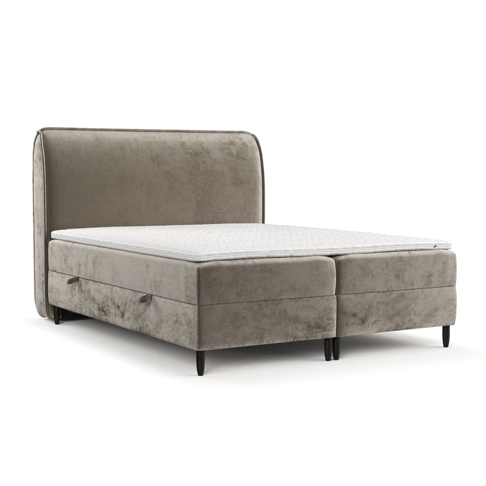 Soho Living Boxspringbett mit Kopfteil aus Chenille-Stoff, 200x200 cm style modern Beige Stoff