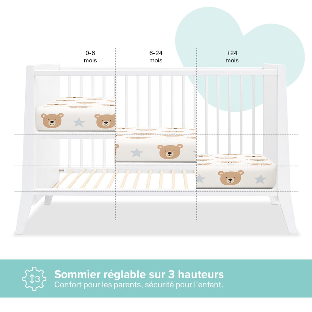 Lit bébé évolutif   (matelas non inclus) 60x120 cm (MINEA) - Image 2