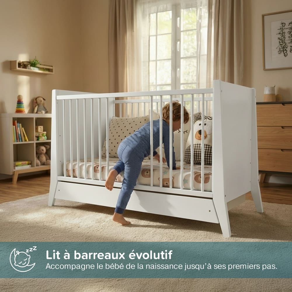 MINEA - Lit bébé évolutif avec tiroir   (matelas non inclus) 60x120 cm