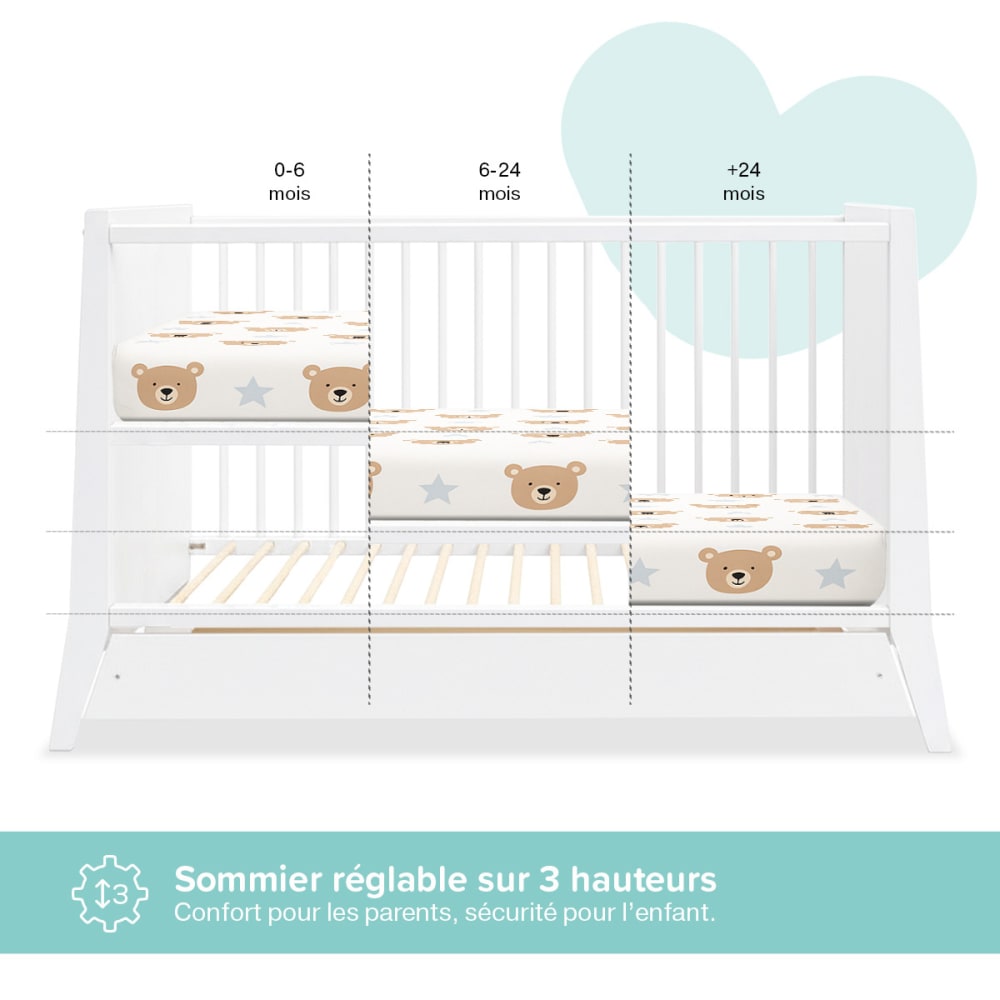 Lit bébé évolutif avec tiroir   (matelas non inclus) 60x120 cm (MINEA) - Image 2