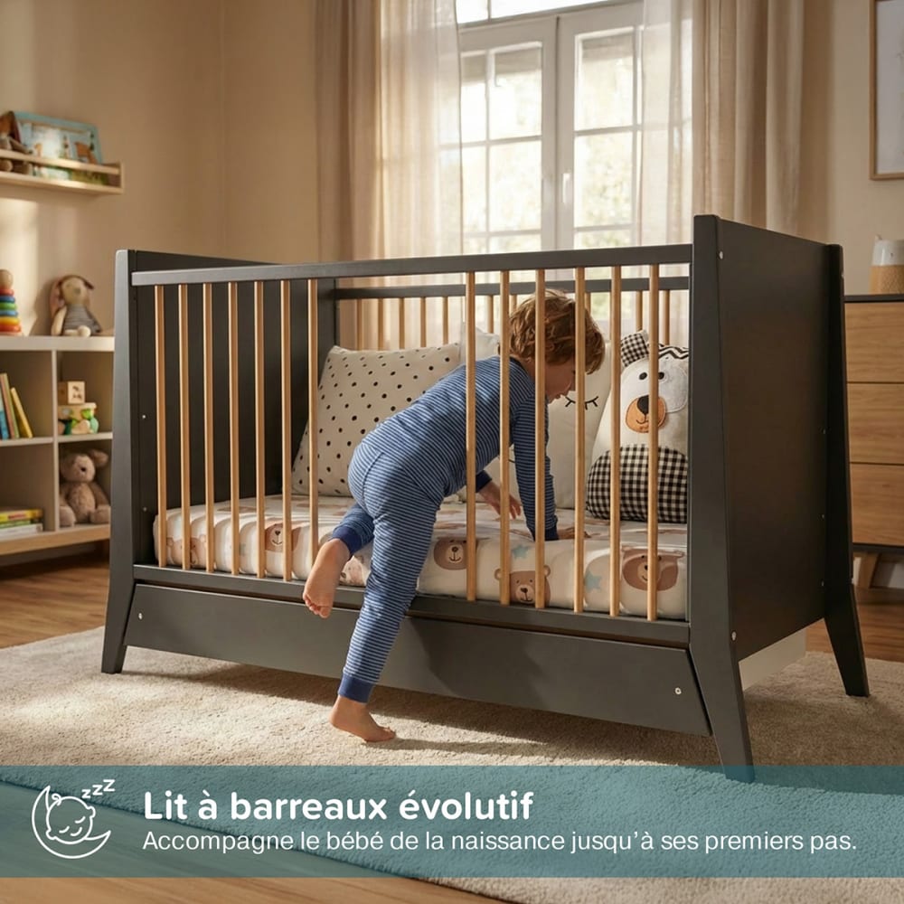 Lit bébé évolutif avec tiroir   (matelas non inclus) 60x120 cm