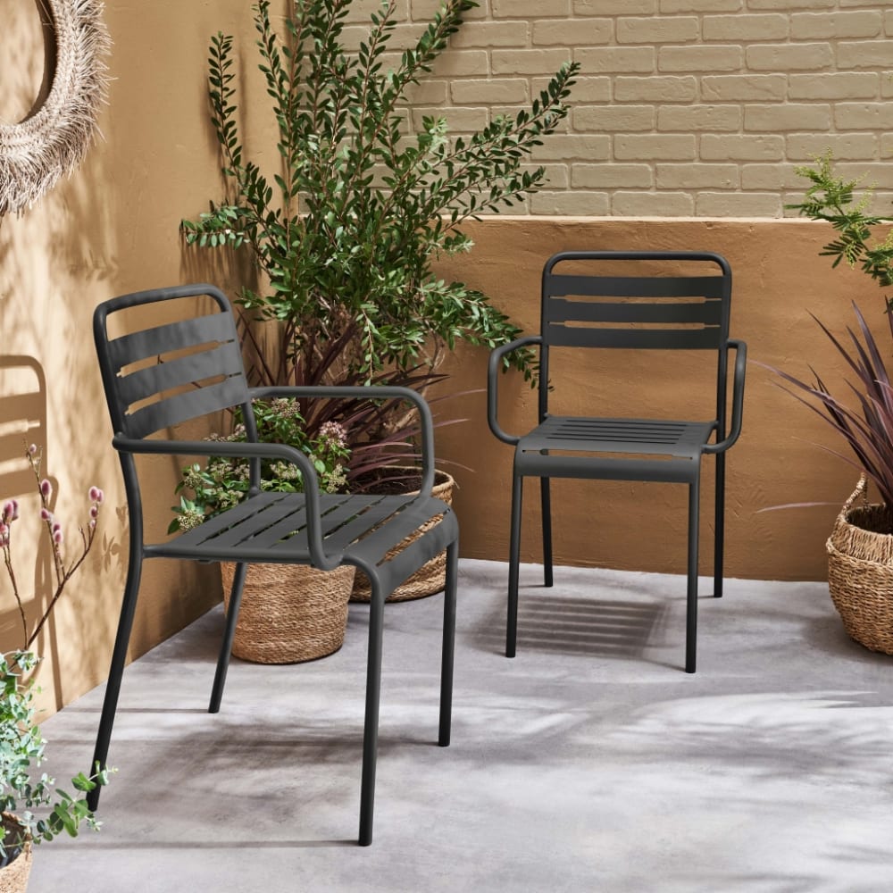sweeek 2er Set Gartensessel, anthrazit Grau Stahl