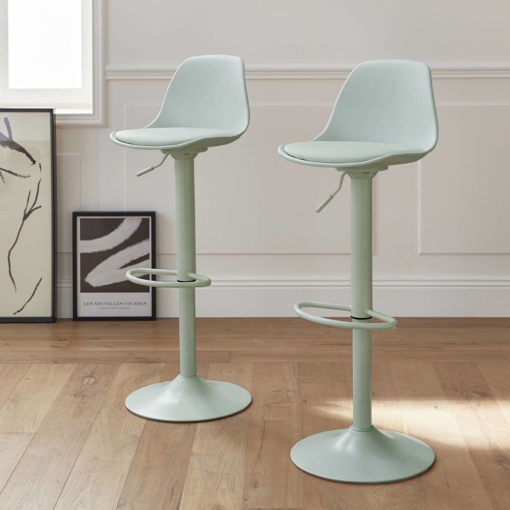 Tabourets de bar réglables simili cuir vert céladon (lot de 2)
