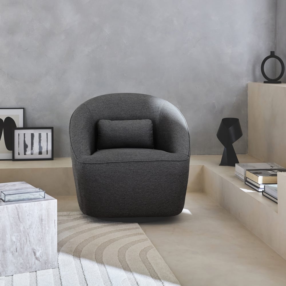 sweeek 360° drehbarer Sessel mit dunkelgrauem Stoffbezug style modern - Stoff