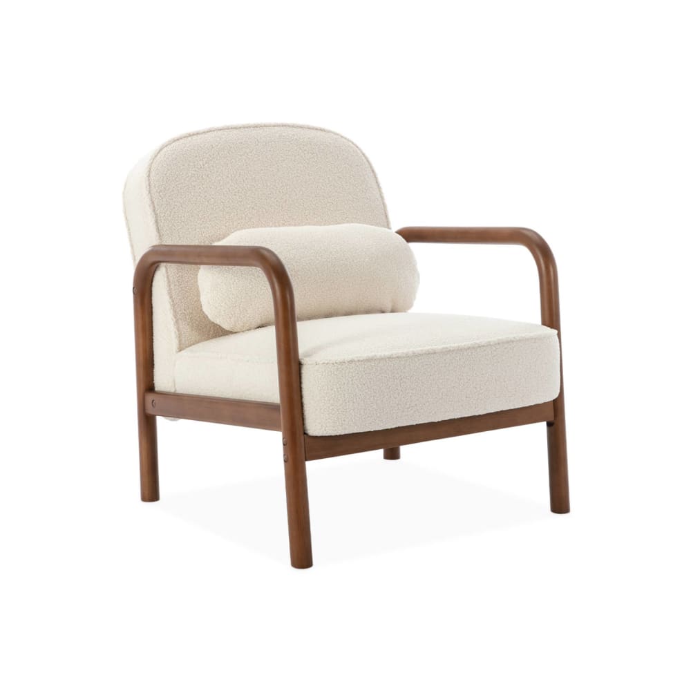 Fauteuil bouclette crème - noyer